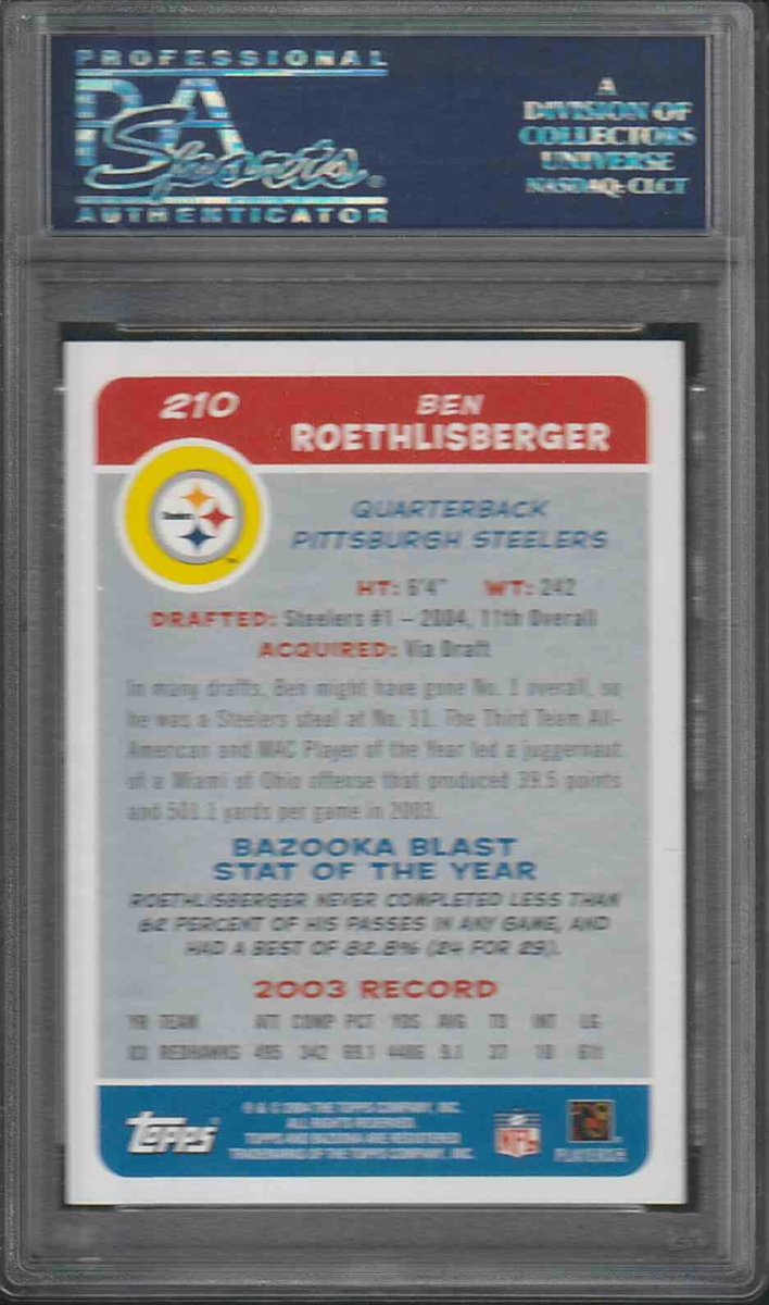 2004 Topps Bazooka Gold #210 Ben Roethlisberger BGS 8